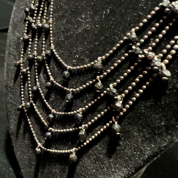 Multi-Strand Silver-tone & Black bead Necklace- 18” - Picture 6 of 7